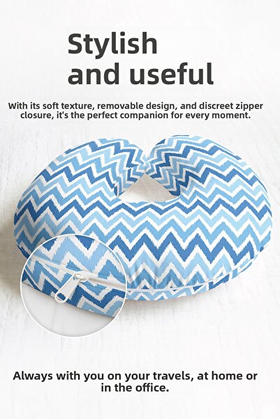 Evimde Bambaşka Blue Zigzag Pattern Ergonomic Neck Pillow - Modern Geometric ...
