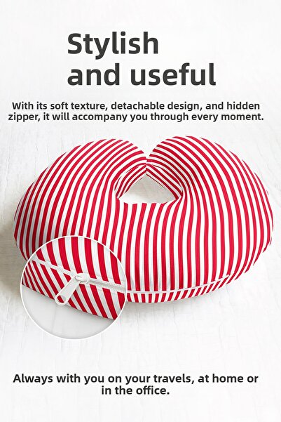 Evimde Bambaşka Pernă ergonomică pentru gât cu dungi roșii și albe - Design m...