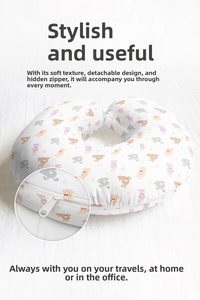 Evimde Bambaşka Cute Rabbit Pattern Cotton Neck Pillow - Pastel Colored Soft ...