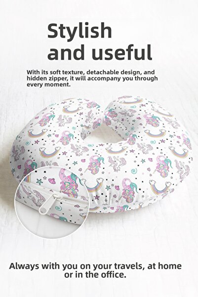 Evimde Bambaşka Pernă pentru gât din bumbac Unicorn Rainbow - Pernă de călăto...