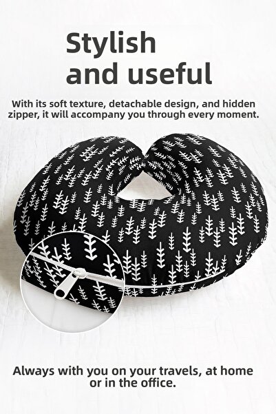 Evimde Bambaşka Pine Trees Pattern Ergonomic Neck Pillow - Nature Themed Blac...