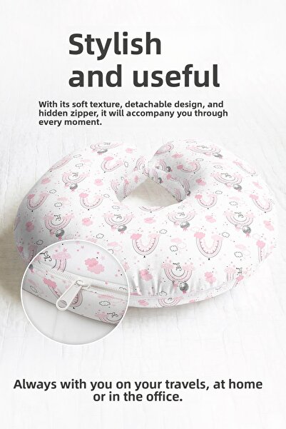 Evimde Bambaşka Pernă de gât din bumbac cu model curcubeu roz - Pernă moale d...