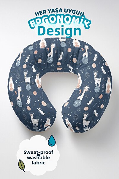 Evimde Bambaşka Pernă pentru gât din bumbac Astronaut Animals - Pernă moale d...