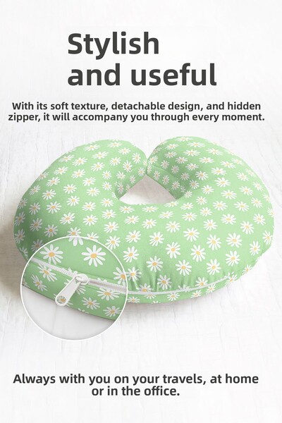 Evimde Bambaşka Pernă pentru gât din bumbac cu model de margarete - Pernă moa...