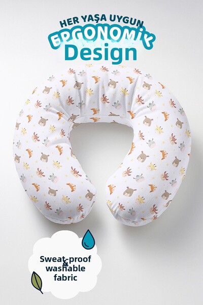 Evimde Bambaşka Pernă pentru gât din bumbac cu figuri de animale - Pernă de c...