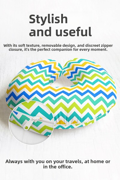 Evimde Bambaşka Zigzag Pattern Ergonomic Neck Pillow - Colorful Blue Yellow G...