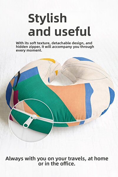 Evimde Bambaşka Modern Colorful Geometric Ergonomic Neck Pillow - Abstract De...