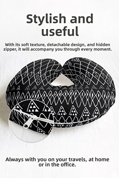 Evimde Bambaşka Pernă pentru gât etnică geometrică alb-negru - Pernă de călăt...