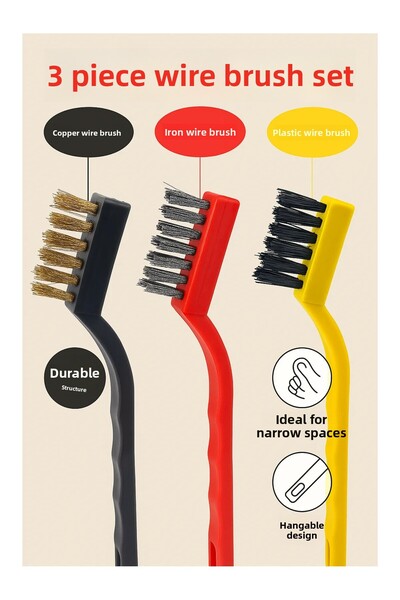 LookBuyTake مجموعة من 3 فرش سلكية 17 سم (بلاستيك، نحاس، فولاذ) |   فرشاة تفصي...