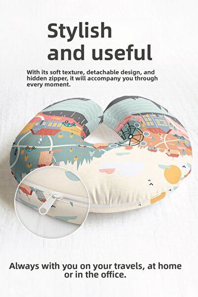 Evimde Bambaşka Pernă pentru gât din bumbac cu tematică urbană - Pernă moale ...