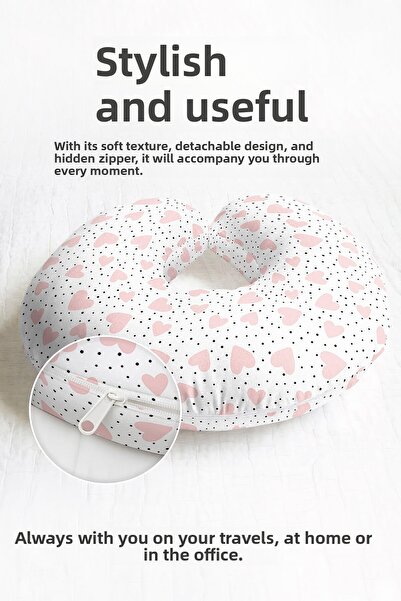 Evimde Bambaşka Pernă pentru gât cu buline cu inimă roz - Pernă moale de călă...