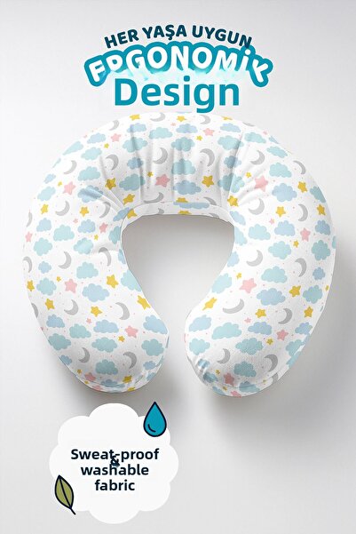 Evimde Bambaşka Pernă ergonomică pentru gât cu model Cloud Star Moon - Pastel...