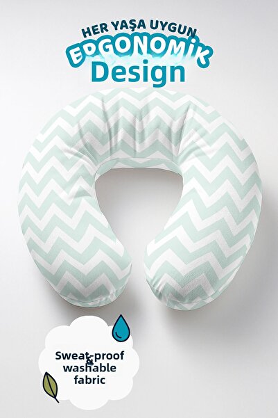 Evimde Bambaşka Pernă pentru gât din bumbac cu model zigzag mentă - Pernă moa...