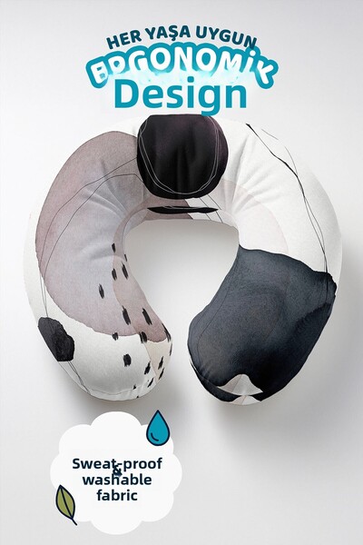 Evimde Bambaşka Abstract Modern Pattern Ergonomic Neck Pillow - Artistic Grey...