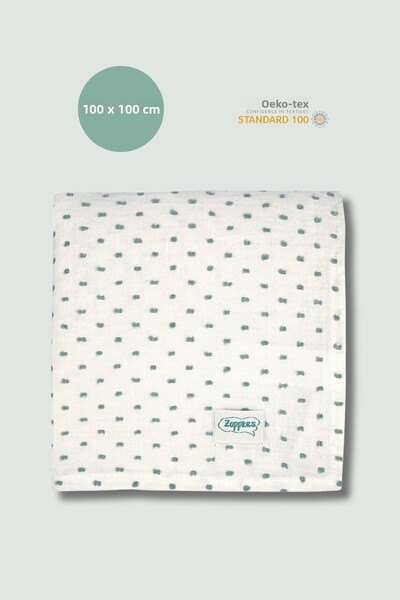 Zuppers Green Pompom Baby Muslin Cover & Blanket (100 X 100 cm)