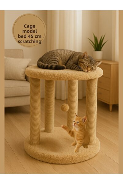 Komano Pontika 45cm Cat Scratching Post with Cage Model Bed – Durable, Comfortable and Playful Cat Scratcher