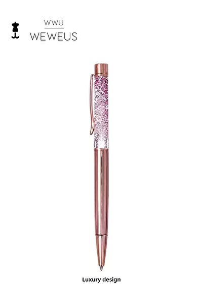 Weweus قلم حبر جاف فاخر بتصميم مائي مزين بالترتر الوردي