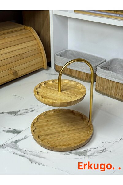 ERKUGO Bamboo 2-Tier Stand, Decorative Presentation Set and Double Tier Presentation Rack
