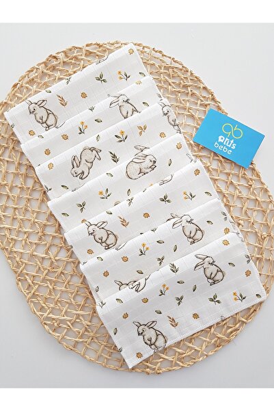 artıbebe Rabbit 7-Pack Muslin Mouth Cloth 100% Cotton Soft Absorbent | Newborn Mouth Wipes