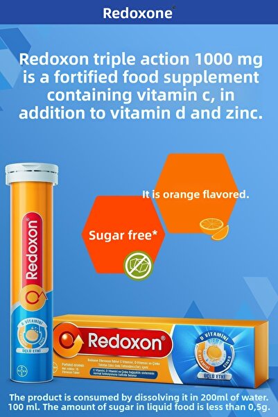 Redoxon Triple Effect 15 Effervescent Tablets I 1000 Mg Vitamin C, Vitamin D and Zinc Containing Supplement