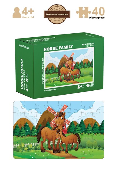 metafortoys لغز خشبي صغير لعائلة الخيول |   40 قطعة للأعمار 4+ سنوات