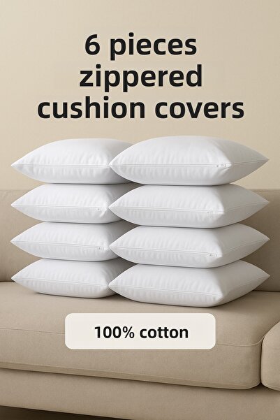 ÇIQRIK HOME 6 Pcs Zippered Throw Pillow Pillowcases Set White (Size: 45X45 cm)