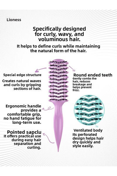 Lionesse Βούρτσα για σγουρά μαλλιά 8916 Ροζ - Σγουρά, κυματιστά και όγκιστρα μαλλιά που ενισχύουν τις μπούκλες