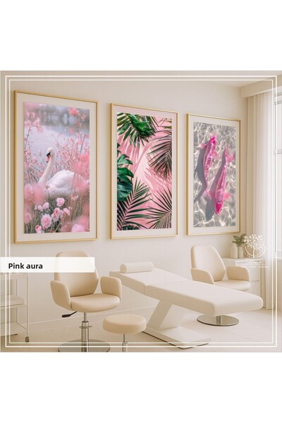 Tablomtr Pictură din 3 piese din sticlă reală cu cadru metalic imprimat digit...