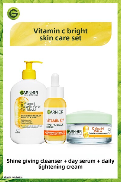 Garnier مجموعة فيتامين C للتنظيف والمصل والكريم (نياسيناميد + حمض الساليسيليك)