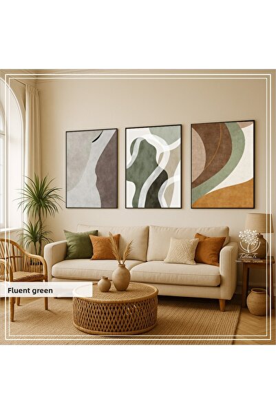 Tablomtr Digital Printed Metal Framed Glass 3-Piece Decorative Table -Verde Fluent