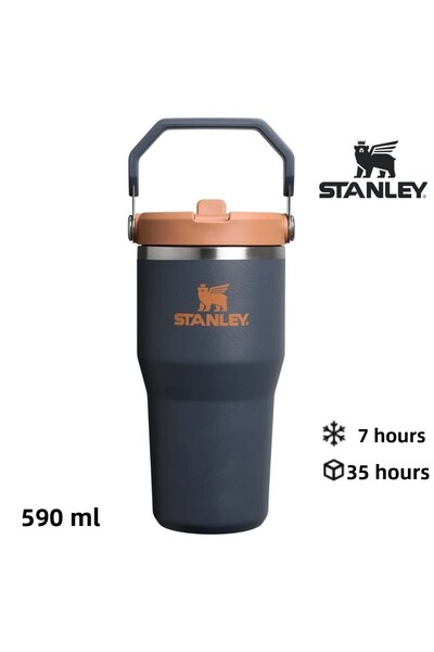 Stanley The Iceflow Flip Straw Thermos Cup with Straw 0.59 Lt Flask Dark Blue