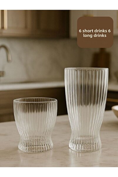 isra kristal طقم من 12 كوب زجاجي مطرز بالكريستال - 6 أكواب طويلة و6 أكواب قصي...
