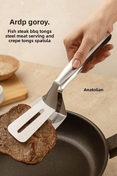 Anadolu Saray ملقط شواء للسمك واللحم، ملعقة تقديم اللحوم الفولاذية، ملقط الكر...