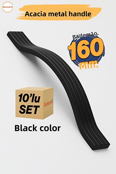 Badem10 Acacia Black SET de 10 160 mm Mâner pentru mobilă din metal cu linie Model cu linie Durabil Durată de viață lungă Modern