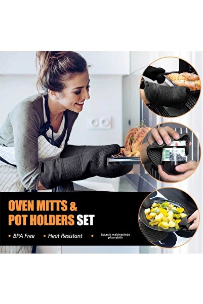 ÇEÇEN HOME (35 سم) قفازات فرن مقاومة للحرارة من السيليكون الاحترافي بالحجم الكامل