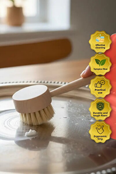 Dr.Maya Organic Cleaning Brush with Handle |   Tampiko Fiber, Wood, Durable and Natural Surface Cleaning