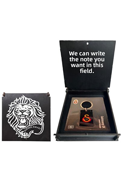 Galatasaray Licensed 1905 Written Black Keychain Lion with Wooden Box
