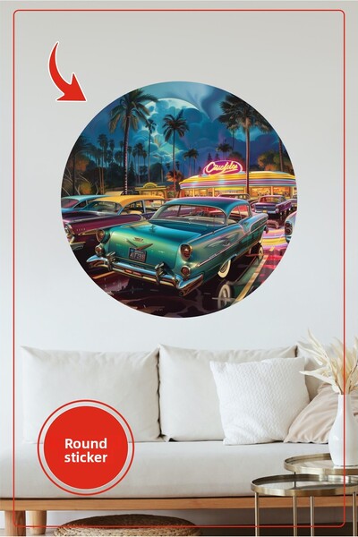 KOSS Dijital Autocolant rotund pentru mașină retro, design cu vedere la noapt...