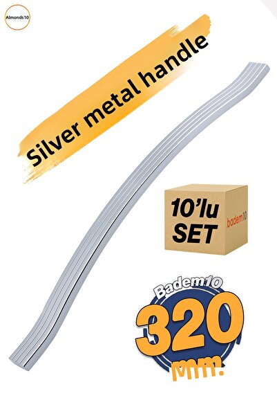 Badem10 Mâner pentru mobilă din metal argintiu cromat Akasya, model cu dungi, 320 mm, set de 10 mânere rezistente la rugină.