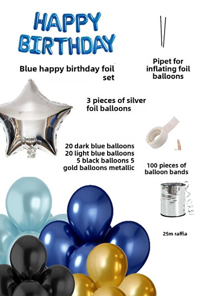 Baloncu Nene مجموعة بالونات عيد ميلاد سعيد زرقاء اللون، زينة حفلات عيد الميلاد باللون الأزرق والفضي