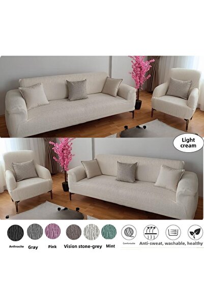 etleshome Jacquard 3 3 1 1 Culoare crem Husă elastică pentru scaun Husă pentru canapea extensibilă Set huse pentru scaune