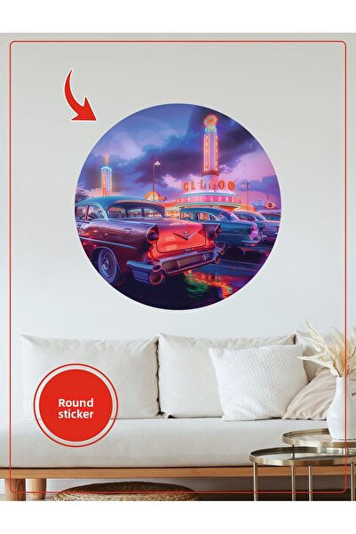 KOSS Dijital Autocolant rotund pentru mașină retro, design neon colorat, deca...