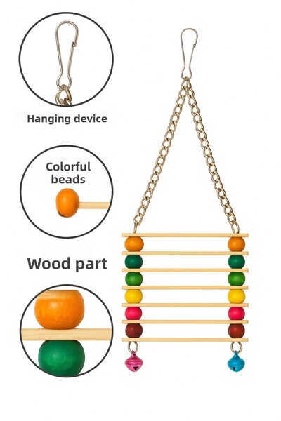 Papağanhane لعبة طيور ممتعة مع جرس خشبي طبيعي - للببغاء والببغاء الأحمر