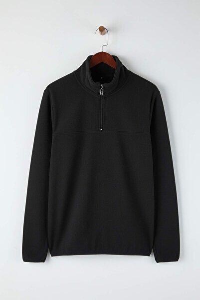 Trendyol Collection Μαύρο φούτερ με φερμουάρ και λεπτομέρεια ραφής με ραμμένο γιακά TMNAW26SW00036