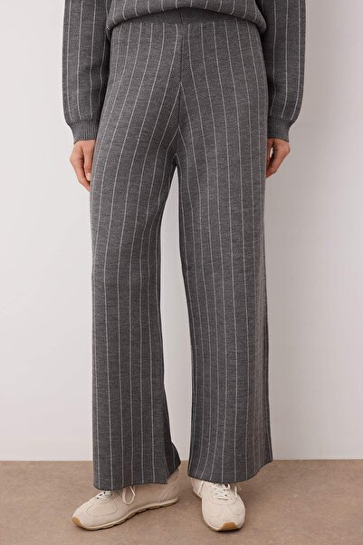 Trendyol Collection Anthracite Striped Sweater-Pants Knitwear Bottom - Top Set Twoaw26Au00018