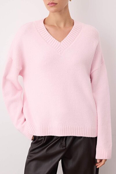 Trendyol Collection Wardrobe Essentials Pulover de tricotat cu textura moale, roz, de bază, cu croiala largă |   TWOAW26KZ00091