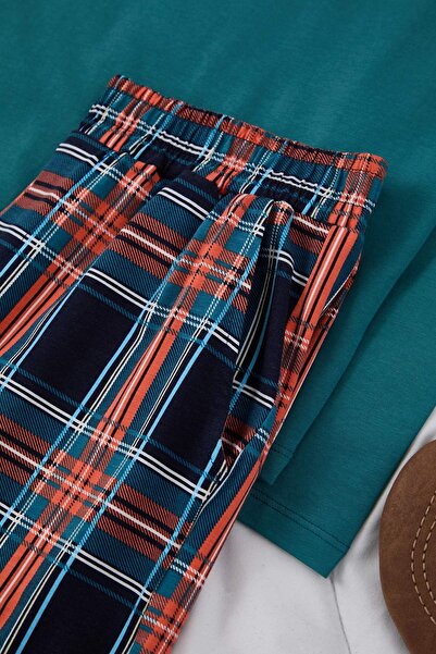 Trendyol Collection Petrol Regular Plaid / Checkered Knitted Pajama Set Tmnaw26Pt00055