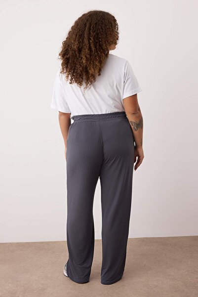 Trendyol Curve Pantaloni gri tricotati cu talie inalta si picioare late TBBSS25AR00005