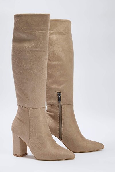 TRENDYOL SHOES Stone Suede Block sarkú női csizma TAKAW26CZ00008