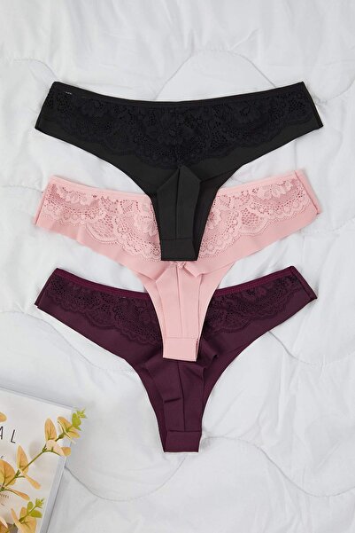 Trendyol Collection Ροζ-Πολύχρωμο εσώρουχο με μικροτυπία 3 τεμαχίων THMAW26KU00042